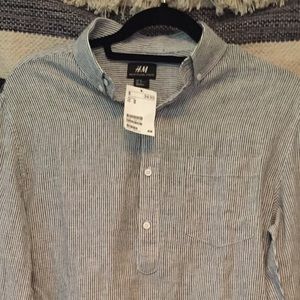 Mens Black and white striped button up shirt